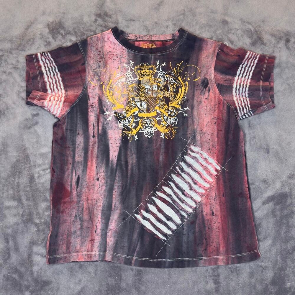 La VAE Y2K Crest Graphic Tee M Red Black Gold Double-Sided
